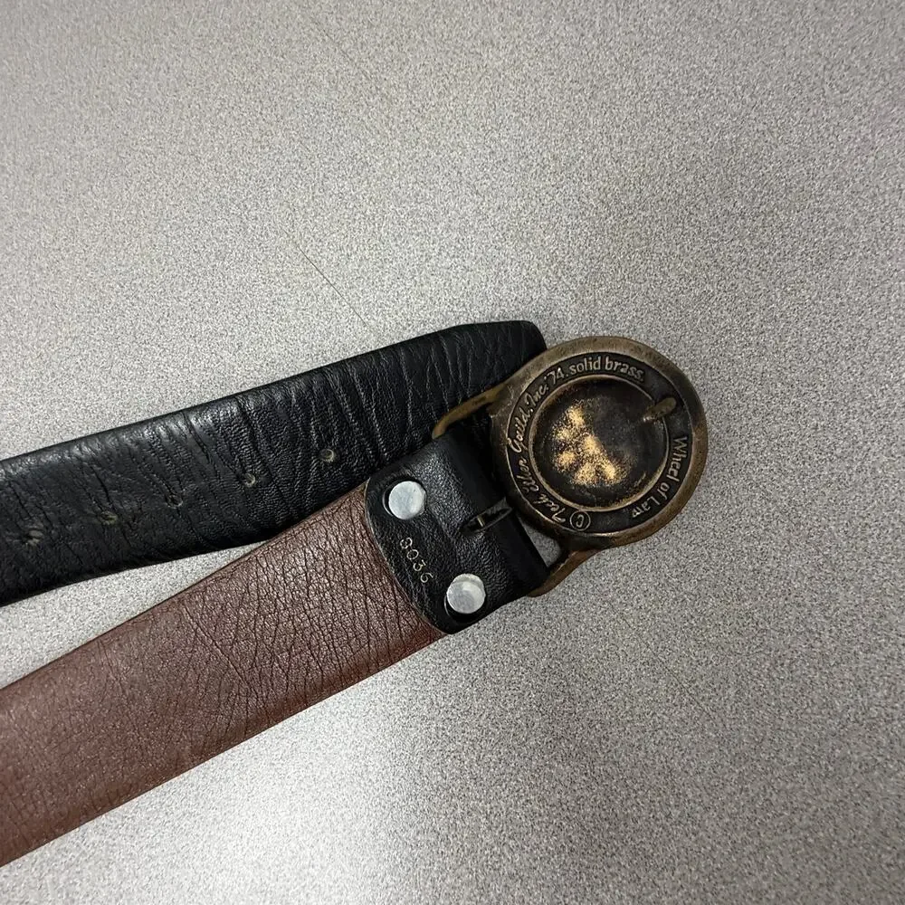 Vintage Wheel of Law Brass Buckle Tech Ether Guild Leather Belt Black Fits 38-41